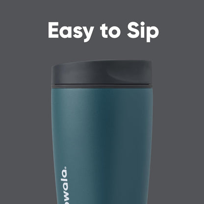 Owala SmoothSip Slider Insulated Stainless Steel Coffee Tumbler, Reusable Iced Coffee Cup, Hot Coffee Travel Mug, BPA Free 20 oz, Grey/Blue (High Dive)