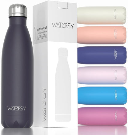 WATERSY Stainless Steel water bottles,17oz/500ml Insulated Water Bottles,Deep Blue metal water bottle Keeps Drink Cold and Hot,BPA Free kids water bottles for School,Gym,Travel,Sports
