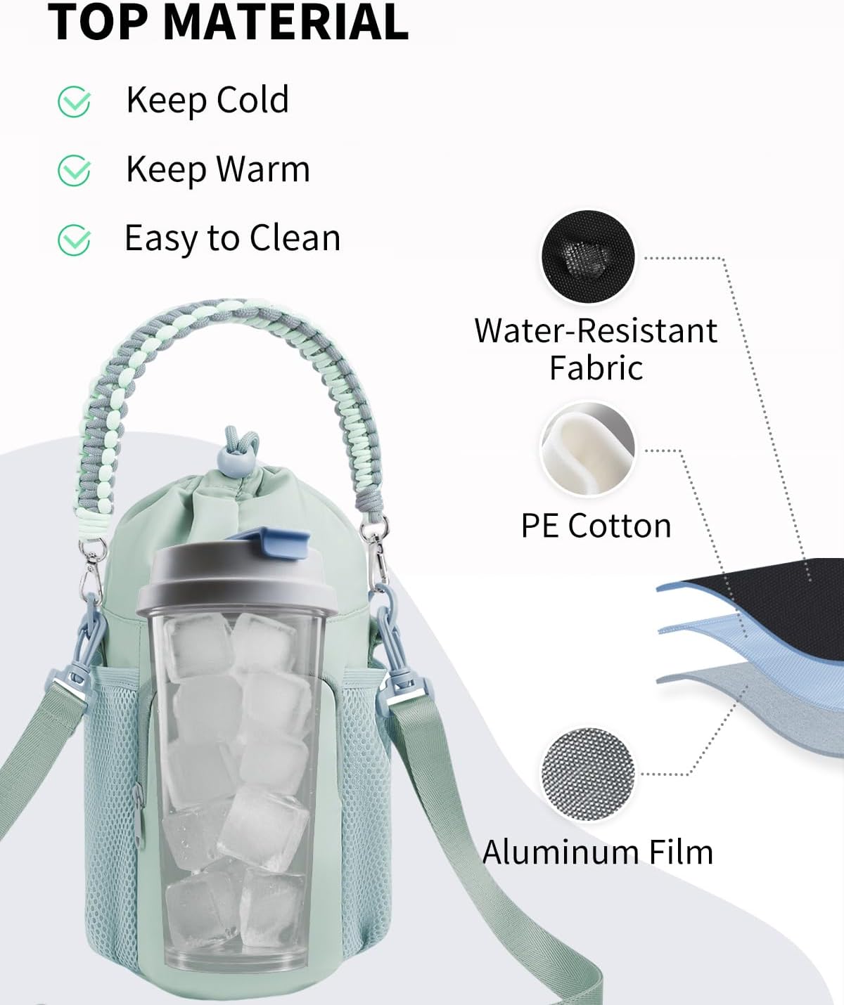sportsnew Large Water Bottle Bag for 32/40/64oz Cup & Tumbler,Crossbody Insulated Cup Sleeve Bottle Holder Carrier with Strap