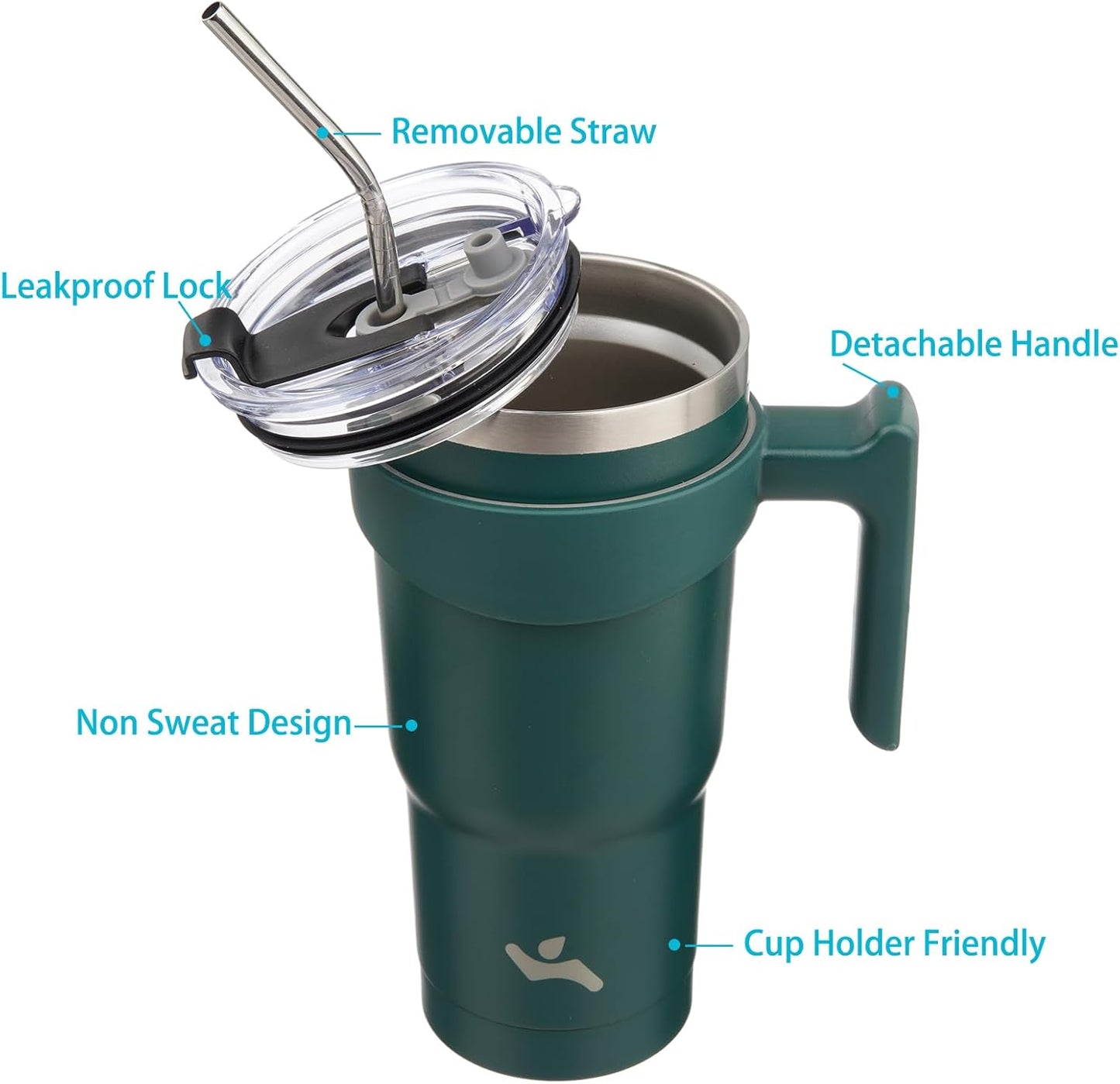 Konokyo 20 oz Tumbler with Handle and 2 Straw 2 Lid, Insulated Water Bottle Stainless Steel Vacuum Cup Reusable Travel Mug,Black