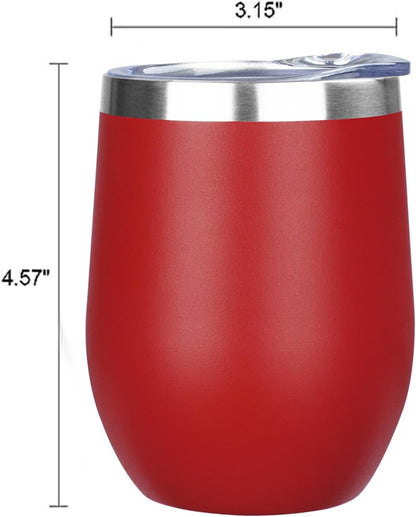 MEZMUT 12 Oz Insulated Wine Tumbler with Lid Double Wall Vacuum Stainless Steel Wine Glass Coffee Mug Insulated Tumbler Cup for Champaign, Cocktail, Beer (Black, 1 Pack)