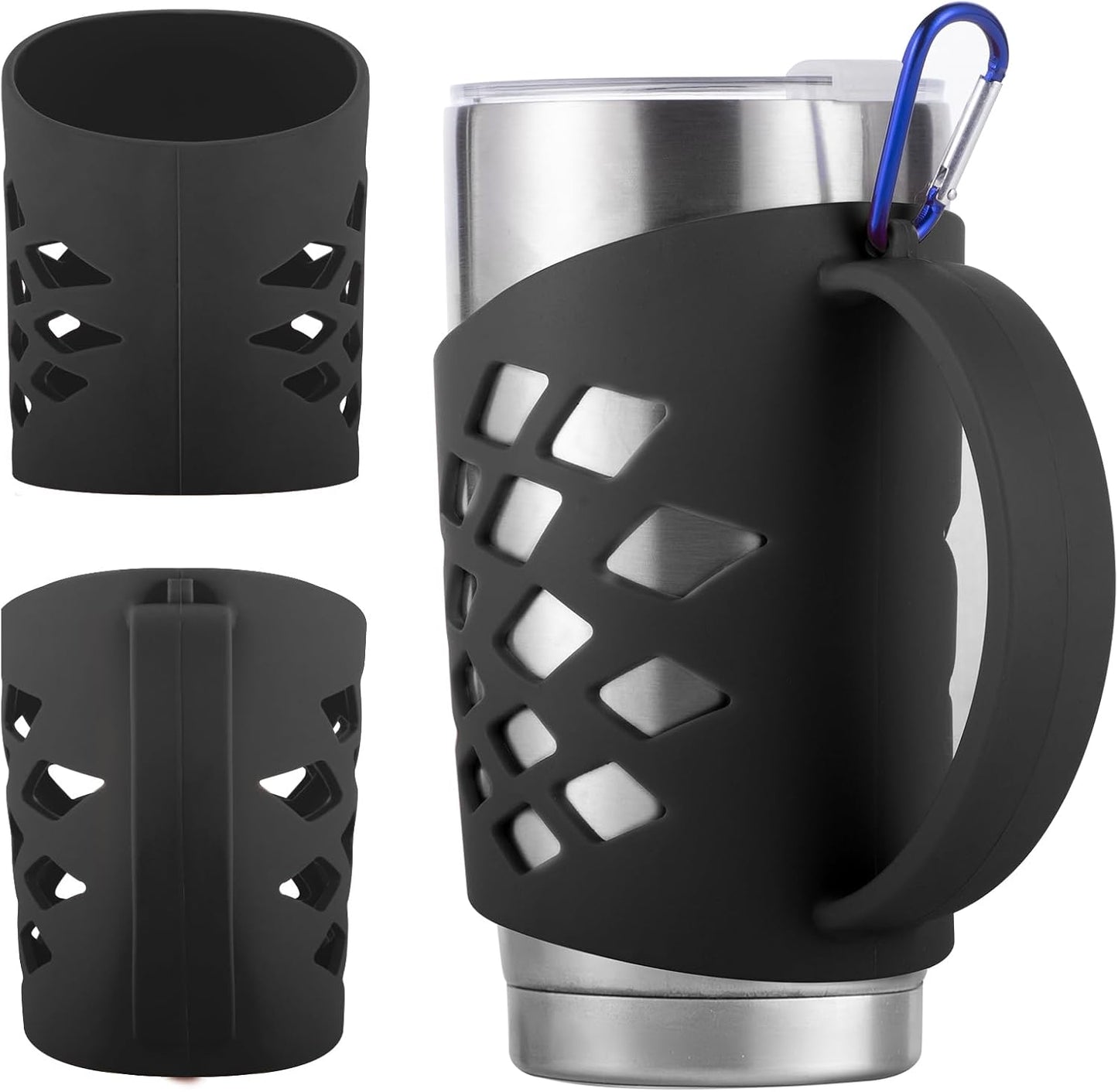 Handle for YETI 30 oz Tumbler – Anti-Slip 3mm Thickened Silicone Sleeve with Reinforced Grip & Carabiner Hole, Durable Protective Cover for 30 oz Insulated Cups, For YETI Rambler 30oz Tumbler(Black)