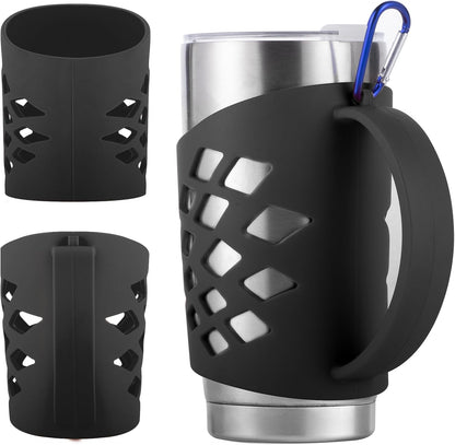 Handle for YETI 30 oz Tumbler – Anti-Slip 3mm Thickened Silicone Sleeve with Reinforced Grip & Carabiner Hole, Durable Protective Cover for 30 oz Insulated Cups, For YETI Rambler 30oz Tumbler(Black)
