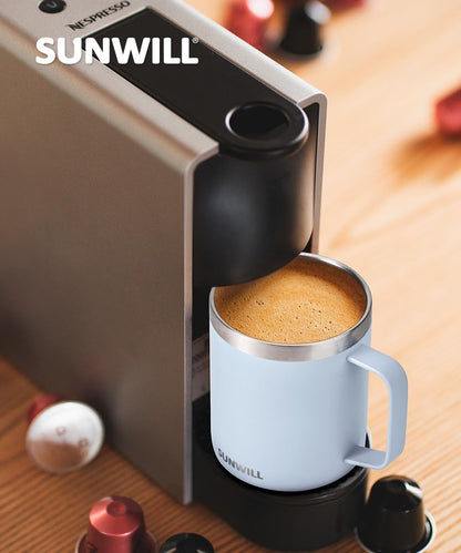 SUNWILL Travel Coffee Mug with Lid, Insulated Tumbler with Handle, 14 oz Stainless Steel Cup for Ice, Water, Tea, Rose Gold