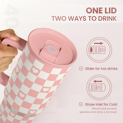 SANDJEST Pickleball 40oz Tumbler With Handle and Straw, Pickleball Queen Insulated Stainless Steel Travel Coffee Mug for Women Girls Players, Gift Idea for Birthday Christmas Mothers Day