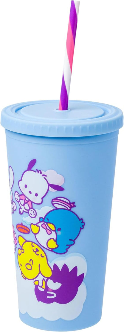 Silver Buffalo Sanrio Hello Kitty Milk Carton Pattern Plastic Boba Tumbler w Lid and Wide Straw, 24 Ounces