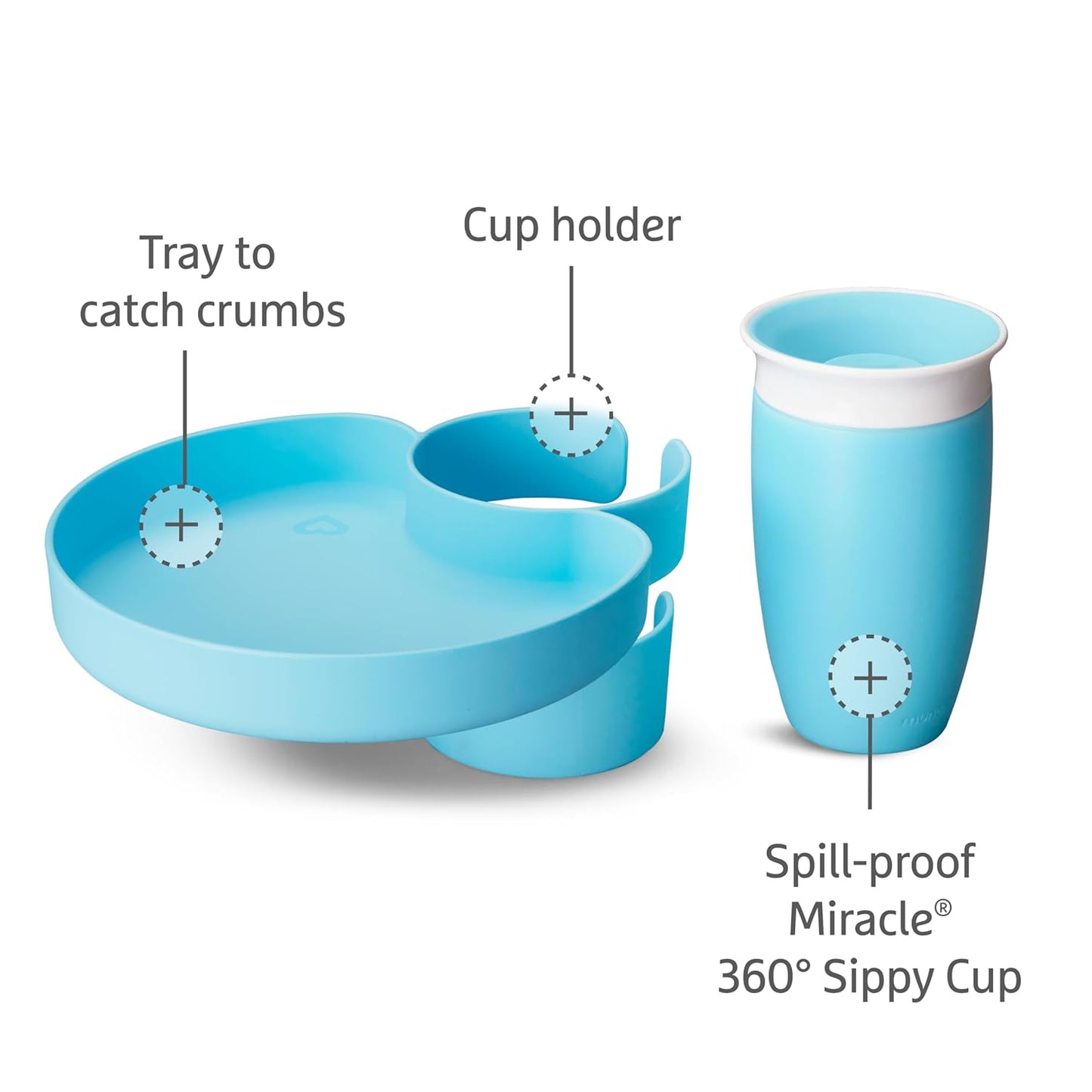 Munchkin® Carseat Tray - Toddler Travel & Road Trip Accessory for Mess-Free Snacking in The Car, Grey