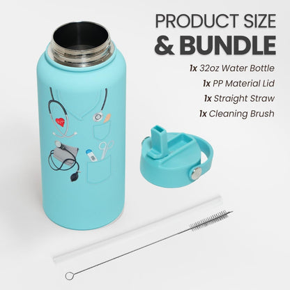 SANDJEST Pickleball Gift for Women, Water Bottle Stainless Steel 32oz with Lid & Straw, Sport Insulated Bottles Gifts for Girls Friends Teens Birthday Christmas