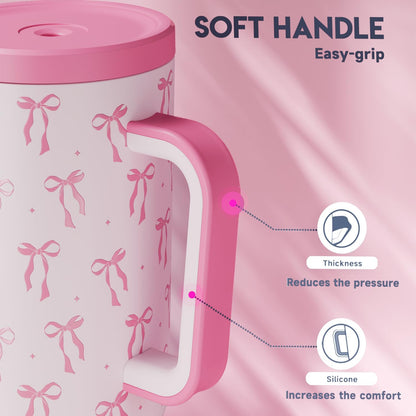 Meoky 40 oz Tumbler with Handle and Straw: Stainless Steel Insulated Tumbler with Lid and Straw - 100% Leak Proof Tumbler for Car Cup Holders - Travelers Commuters Workers, Donut