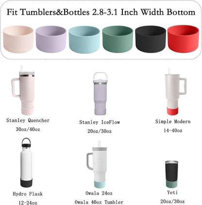 6Pcs Silicone Cup Boots for Water Bottle Fits Stanley/Hydro Flask/Simple Modern/Yeti/Owala, 2.8-3.1in Width Bottom Protector Cover Sleeve (6 Colors)