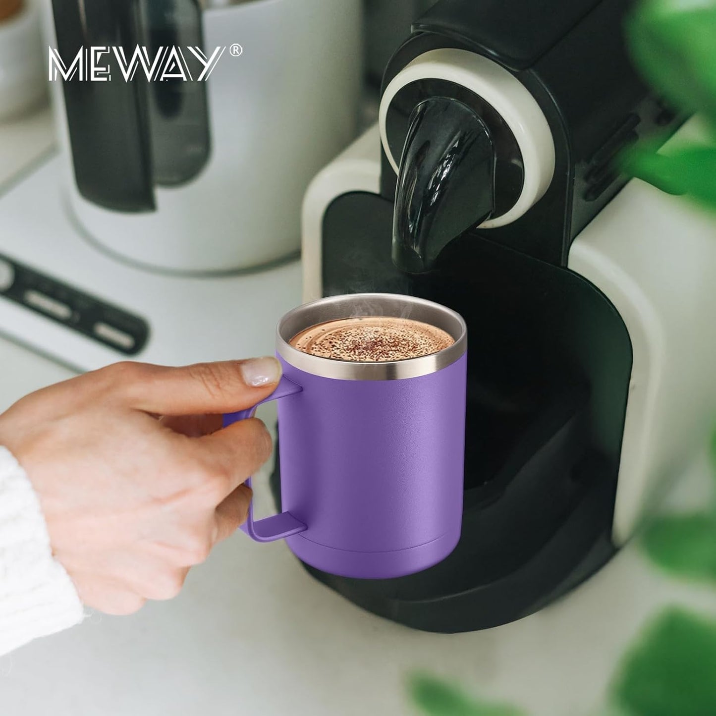 MEWAY 12oz Coffee Mug With Handle and Sliding Lid,Stainless Steel Travel Tumbler Cup with Handle,Double Wall Vacuum Insulated Camping Cup for Hot & Cold Drinks Tea (Black,Set of 1