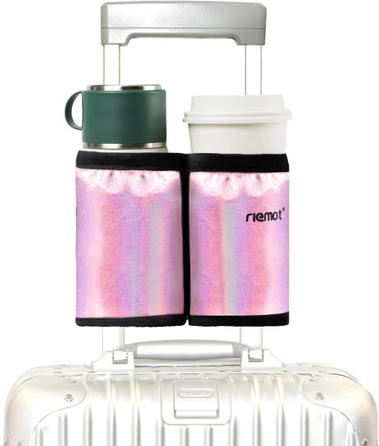 riemot Luggage Travel Cup Holder Free Hand Drink Carrier - Hold Two Coffee Mugs - Fits Roll on Suitcase Handles - Gifts for Flight Attendants Travelers Accessories Carbon Black