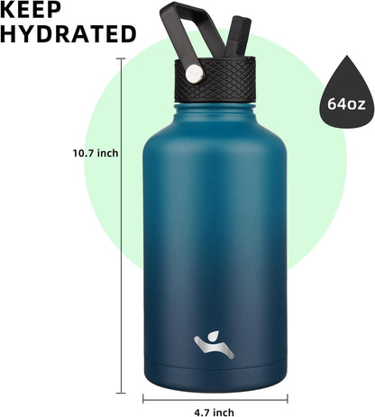 Konokyo 22oz Stainless Steel Bottles with 3 Lids Sport Insulated Water Bottle,Mint