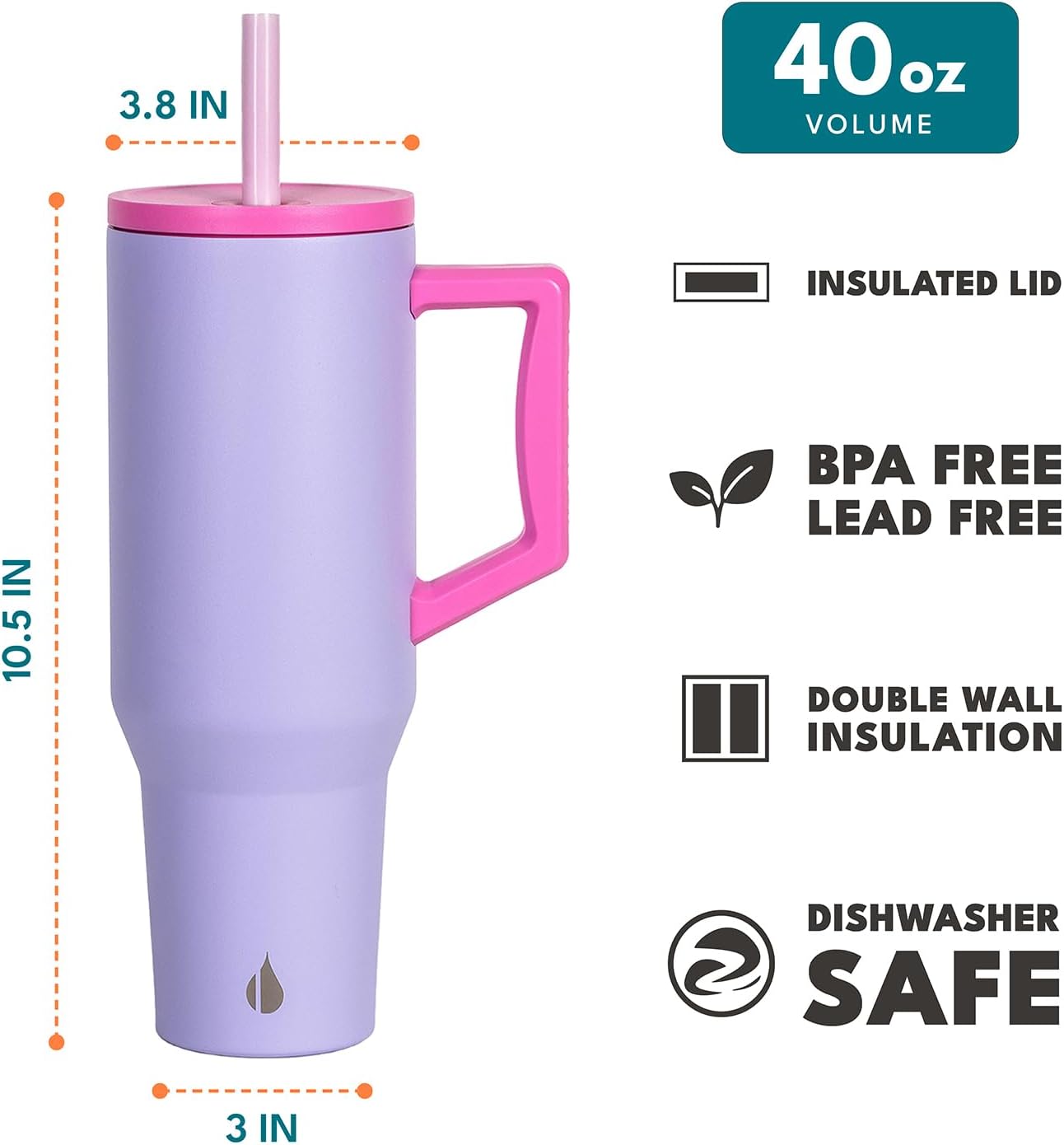 Elemental 32 oz 100% Leak Proof Tumbler with Handle & Straw - Stainless Steel Double Wall Insulated Tumbler for Hot and Cold Beverages - Travel Coffee Mug with Sip & Straw Lid - White - Colors B