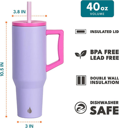 Elemental 32 oz 100% Leak Proof Tumbler with Handle & Straw - Stainless Steel Double Wall Insulated Tumbler for Hot and Cold Beverages - Travel Coffee Mug with Sip & Straw Lid - White - Colors B
