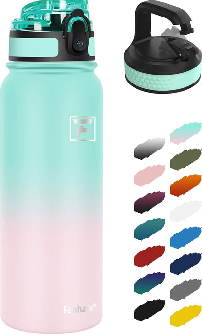 Fanhaw 20 oz Insulated Stainless Steel Water Bottle with Anti-Dust Chug Lid, Leakproof Vacuum Metal Everyday Use Bottle for Kids, Teens & Adults, Back to School Essentials (Green Blue)