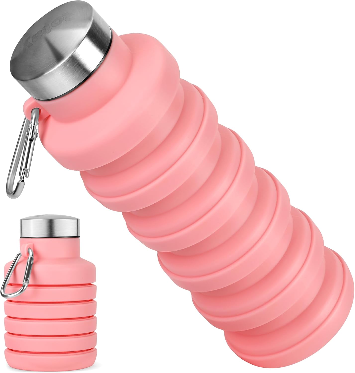 Collapsible Water Bottle, 16oz Portable Reusable Silicone Water Bottle, BPA-Free Leak-Proof Foldable Design with Carabiner, Lightweight Durable for Gym, Travel, Camping, Hiking, Sports, Black
