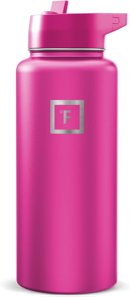 IRON °FLASK Camping & Hiking Hydration Flask with Straw, Wide Mouth Insulated Stainless Steel Sports Water Bottle - 22 oz Aurora