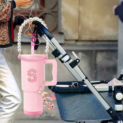 7pcs Cup Accessories for Stanley 30/40oz Tumbler, Handle Strap, Straw Cover, Silicone Boot, Letter Charm Stickers