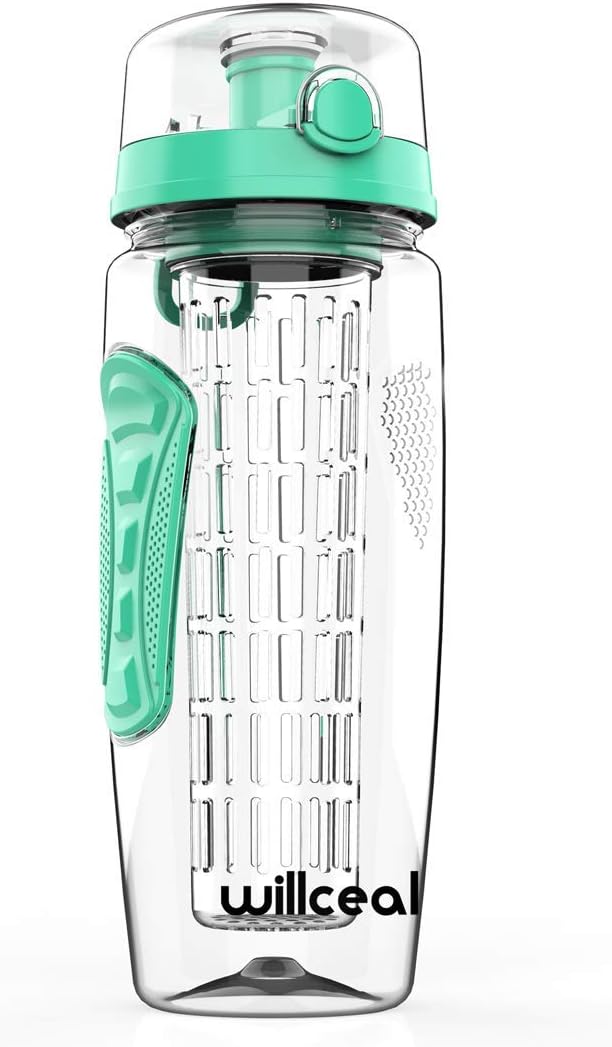 Fruit Infuser Water Bottle 32oz- Durable, Large - BPA Free Tritan, Flip Lid, Leak Proof Design - Sports, Camping