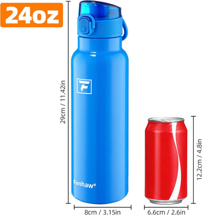 Fanhaw 24 oz Insulated Water Bottle with Soft Silicone Spout Lid, Leakproof Stainless Steel Vacuum Bottle for School, Sports& Daily Use, Kids, Teens& Adults, Back to School Essentials (Pink)