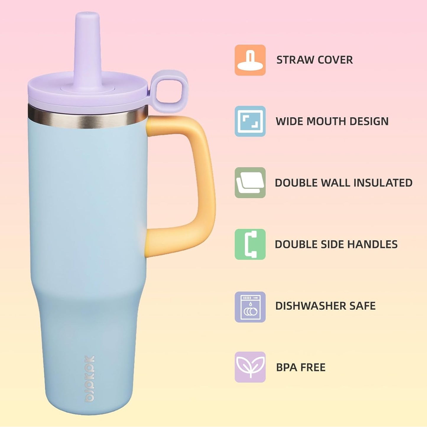 BJPKPK 50oz Insulated Tumbler with Handle Stainless Steel Travel Coffee Mug with Lid Reusable Large Water Bottle with Straw,Sky