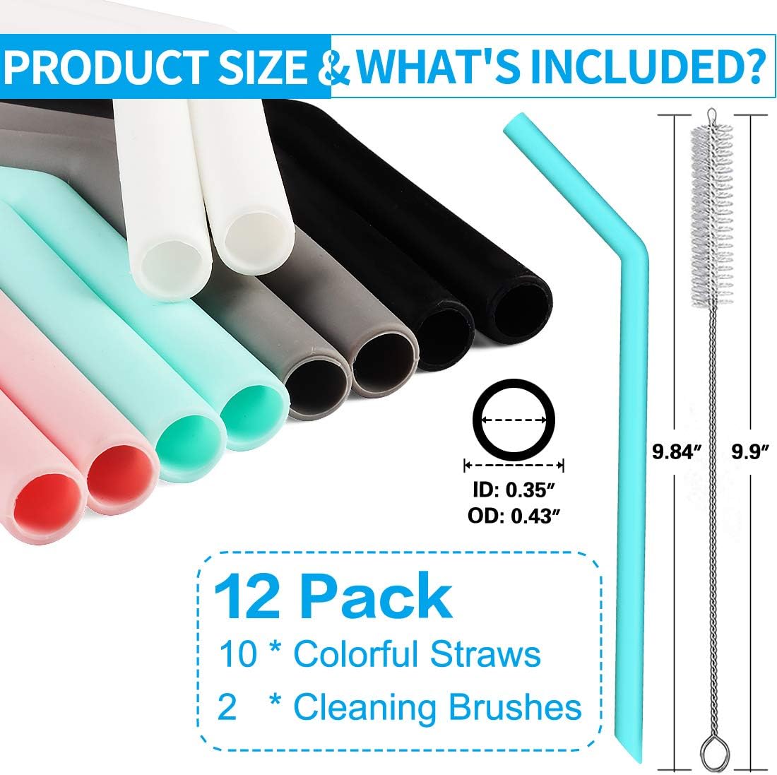 Set of 10 Large Reusable Silicone Straws Pink Thick Smoothie Silicone Drinking Straws with Cleaning Brushes- Extra Long Flexible -For 20oz 30oz and 40oz Tumblers BPA Free Non Rubber