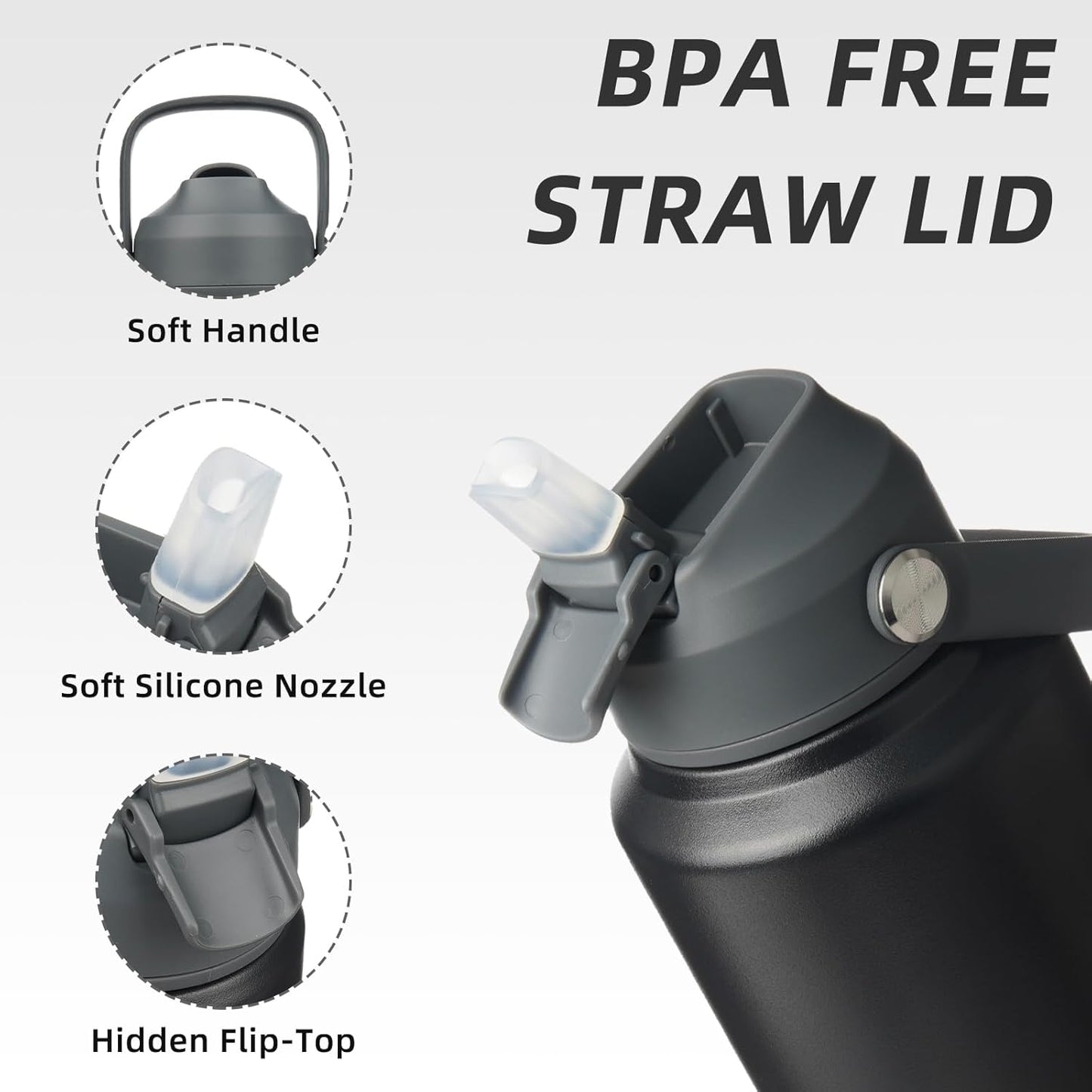 BJPKPK Insulated Water Bottle with Straw Lid, 18oz Thermo Water Bottles with Soft Nozzle, Flex Handle & Non-slip Boot, BPA Free Leak Proof Stainless Steel Metal Thermo, Tumblers, Cups,Sea Salt