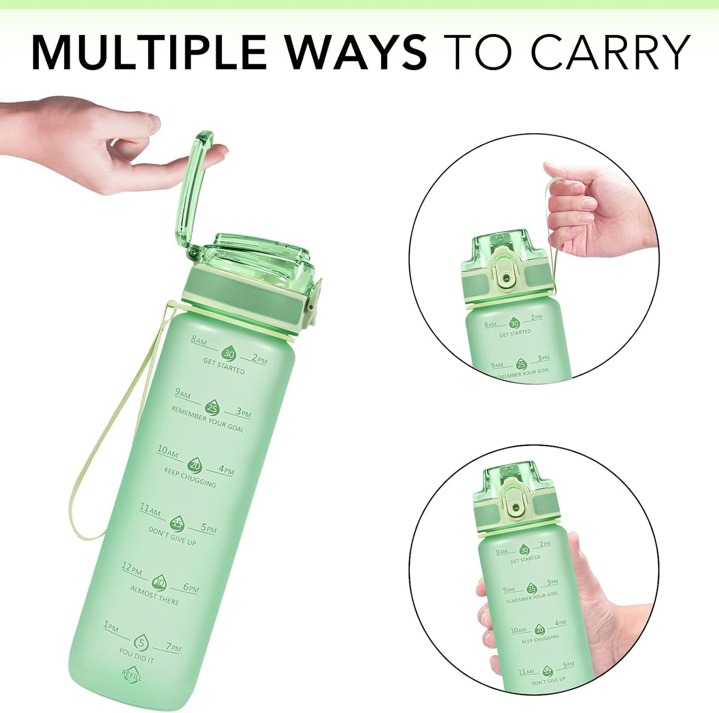 32oz Water Bottle with Time Marker, Motivational Drinking Bottle with Strap, BPA-Free Leak-Proof, Encouraging Water Bottle Time to Drink Water for Gym School Office Travel