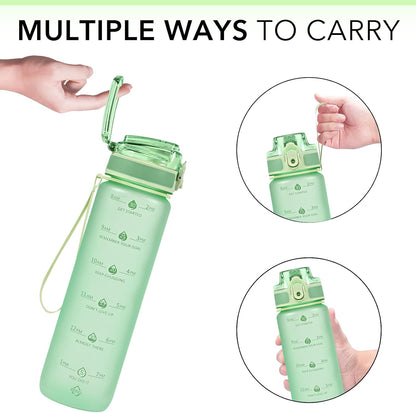 32oz Water Bottle with Time Marker, Motivational Drinking Bottle with Strap, BPA-Free Leak-Proof, Encouraging Water Bottle Time to Drink Water for Gym School Office Travel