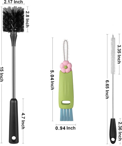 [4 Pack] Bottle Brush, 15 Inches Stainless Steel Long Handle Baby Bottle Scrub Cleaning Brushes with Straw & Lid Brushes for Sports Water Bottle, Cups, Coffee Mugs, Glasswares
