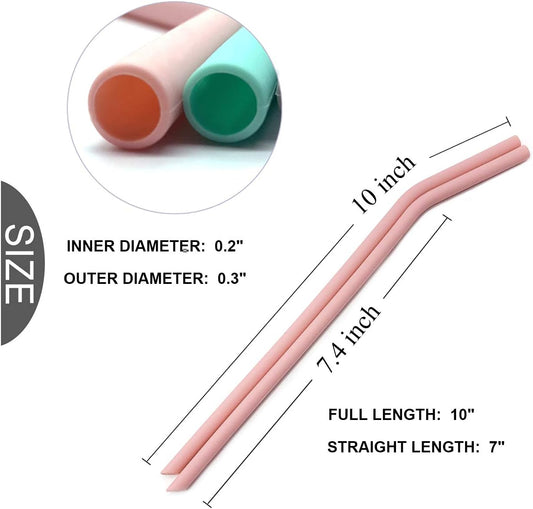 Senneny Set of 6 Silicone Drinking Straws for 30oz and 20oz - Reusable Silicone Straws BPA Free Extra Long with Cleaning Brushes- 6 Bent- 8mm diameter