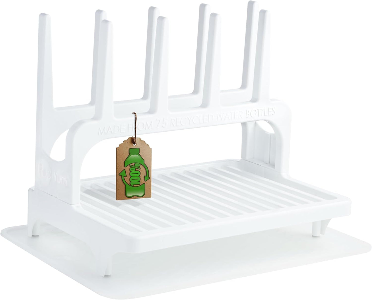 PopYum Seattle Gray Space Saving Drying Rack Made from 100% Recycled Bottles with Clear Frosted Silicone Drying Mat, Countertop for Baby Bottle, Plastic Bags, Cups, Glass, Tumblers, Compact