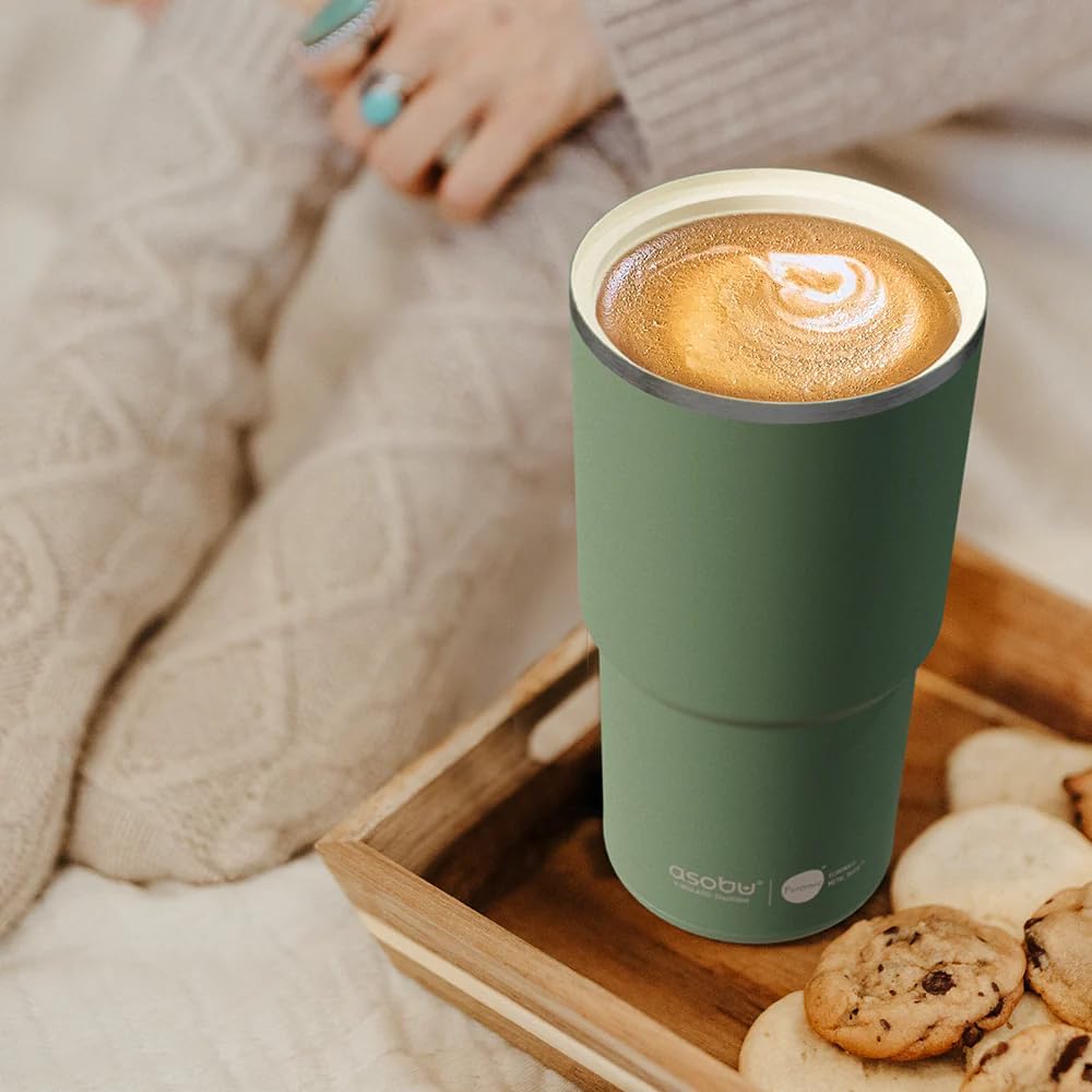 asobu 22oz Extra Large Ceramic-Lined Travel Mug with No Metal Taste-Keeps Flavors True - Double-Wall Vacuum Insulated Coffee Mug with Spill-Proof Pop-Open Lid for Hot Drinks