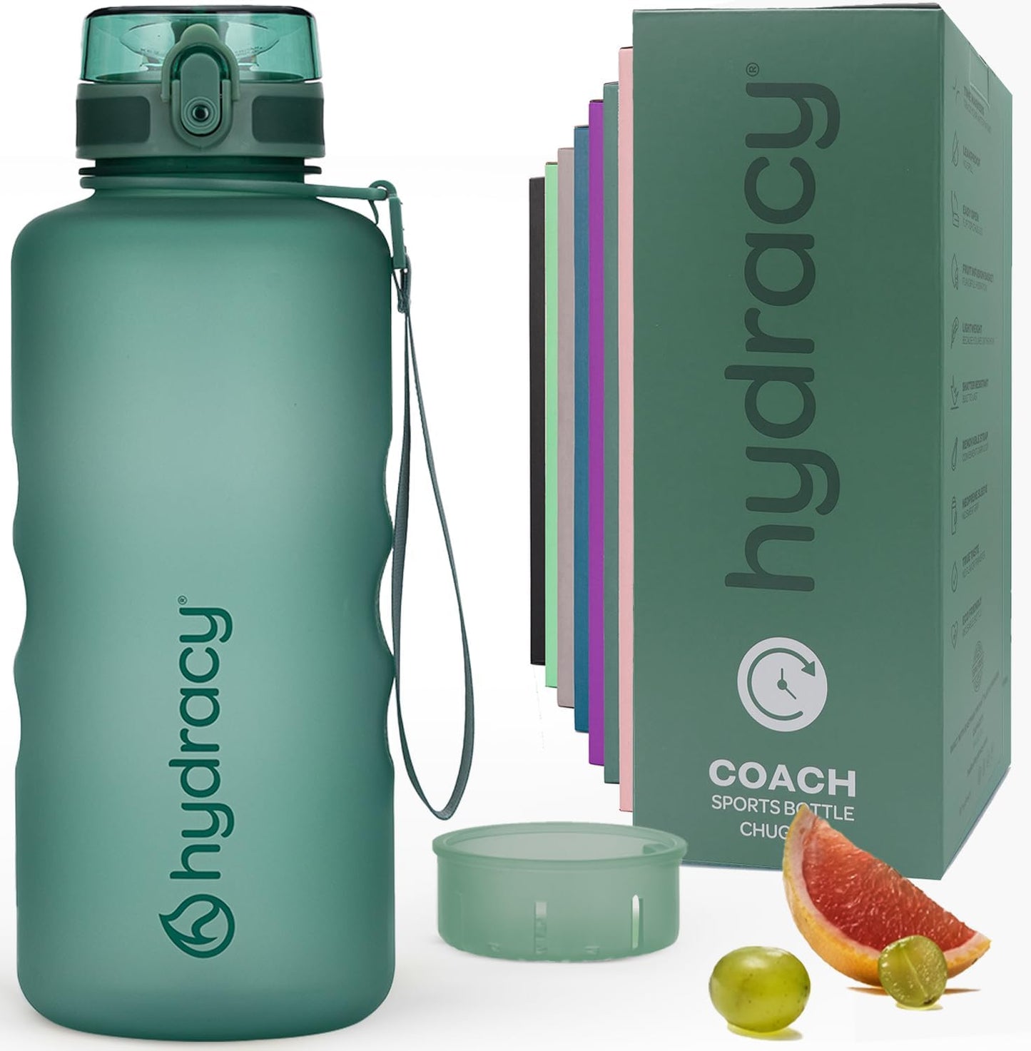 Hydracy Water Bottle with Time Marker -Large BPA Free Water Bottle & No Sweat Sleeve -Leak Proof Gym Bottle with Times to Drink - Ideal for Fitness Sports & Outdoors