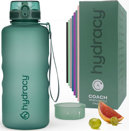 Hydracy Water Bottle with Time Marker -Large BPA Free Water Bottle & No Sweat Sleeve -Leak Proof Gym Bottle with Times to Drink - Ideal for Fitness Sports & Outdoors
