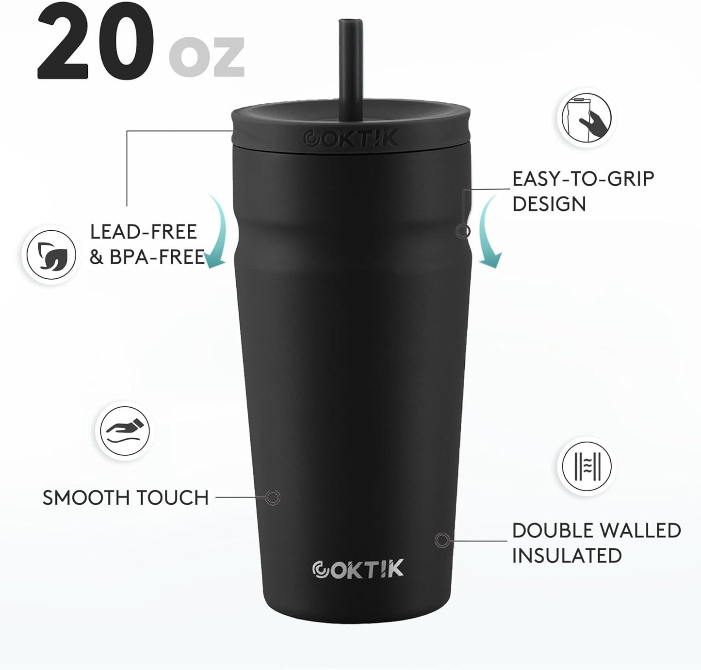COKTIK 24oz Insulated Tumbler with Lid and Straw Iced Coffee Cup Reusable Stainless Steel Travel Mug Water Bottle Cupholder Friendly for Women Men Her Him (Blush)