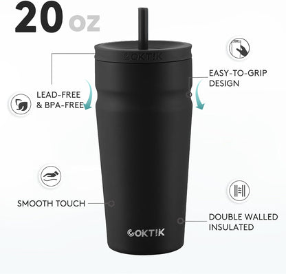COKTIK 24oz Insulated Tumbler with Lid and Straw Iced Coffee Cup Reusable Stainless Steel Travel Mug Water Bottle Cupholder Friendly for Women Men Her Him (Blush)