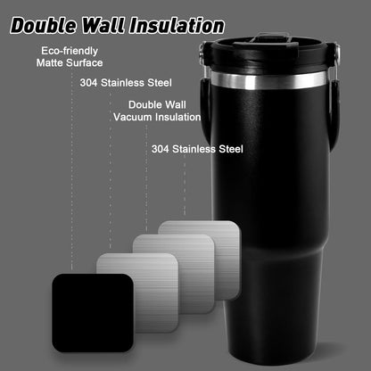 30 oz Tumbler with Handle and Straw Lid, Double Walled Vacuum Insulated Water Bottle Leakproof Tumbler Travel Coffee Mug Thermal Cup, Cupholder Friendly for Office, Home, Sport, Pink