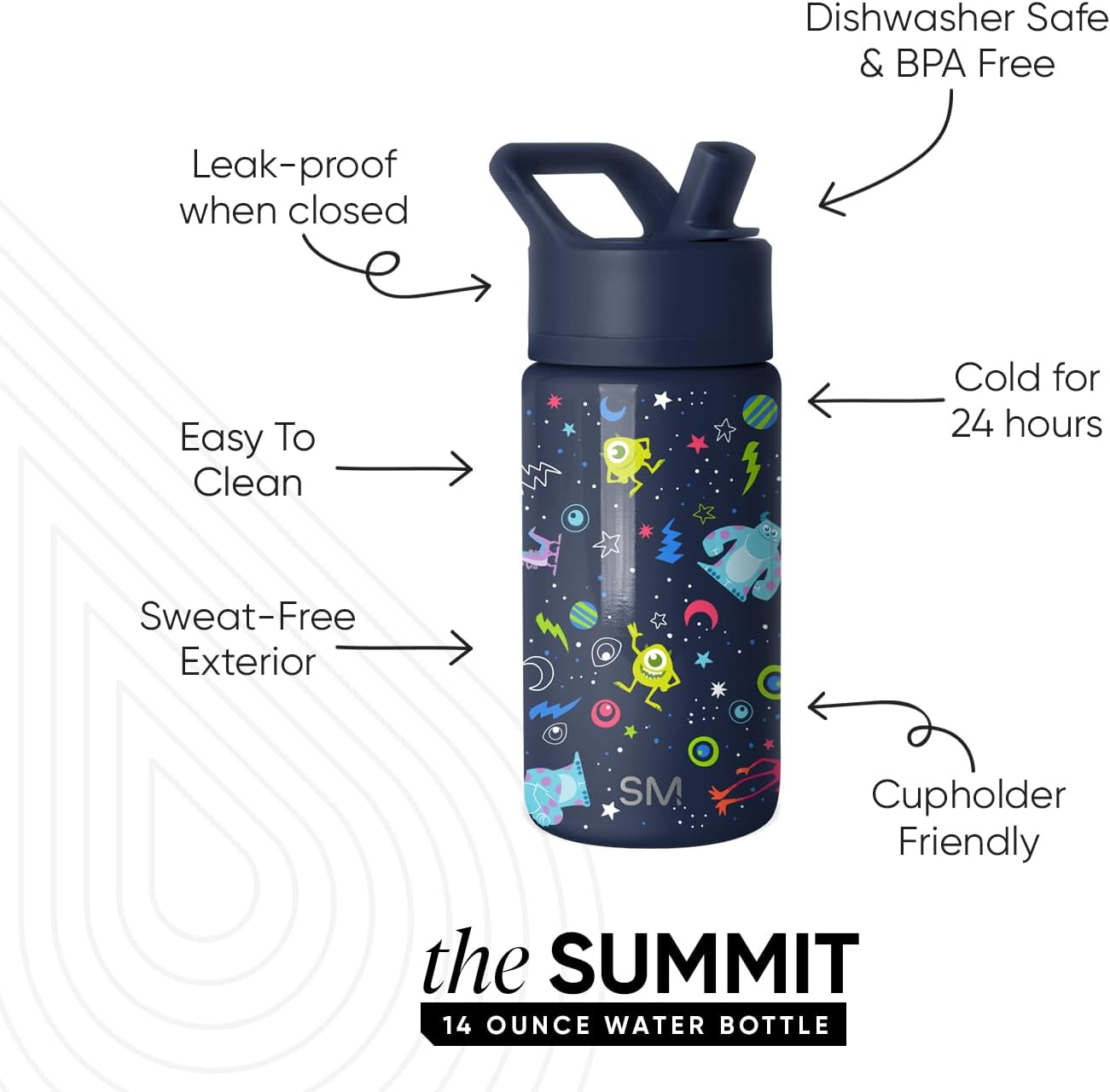 Simple Modern Disney Minnie Mouse Kids Water Bottle with Straw Lid | 14oz Insulated Stainless Steel Kids Tumbler & Spill Proof Toddler Cup for School, Girls, Boys | Summit | Minnie Mouse Fun - Colors A