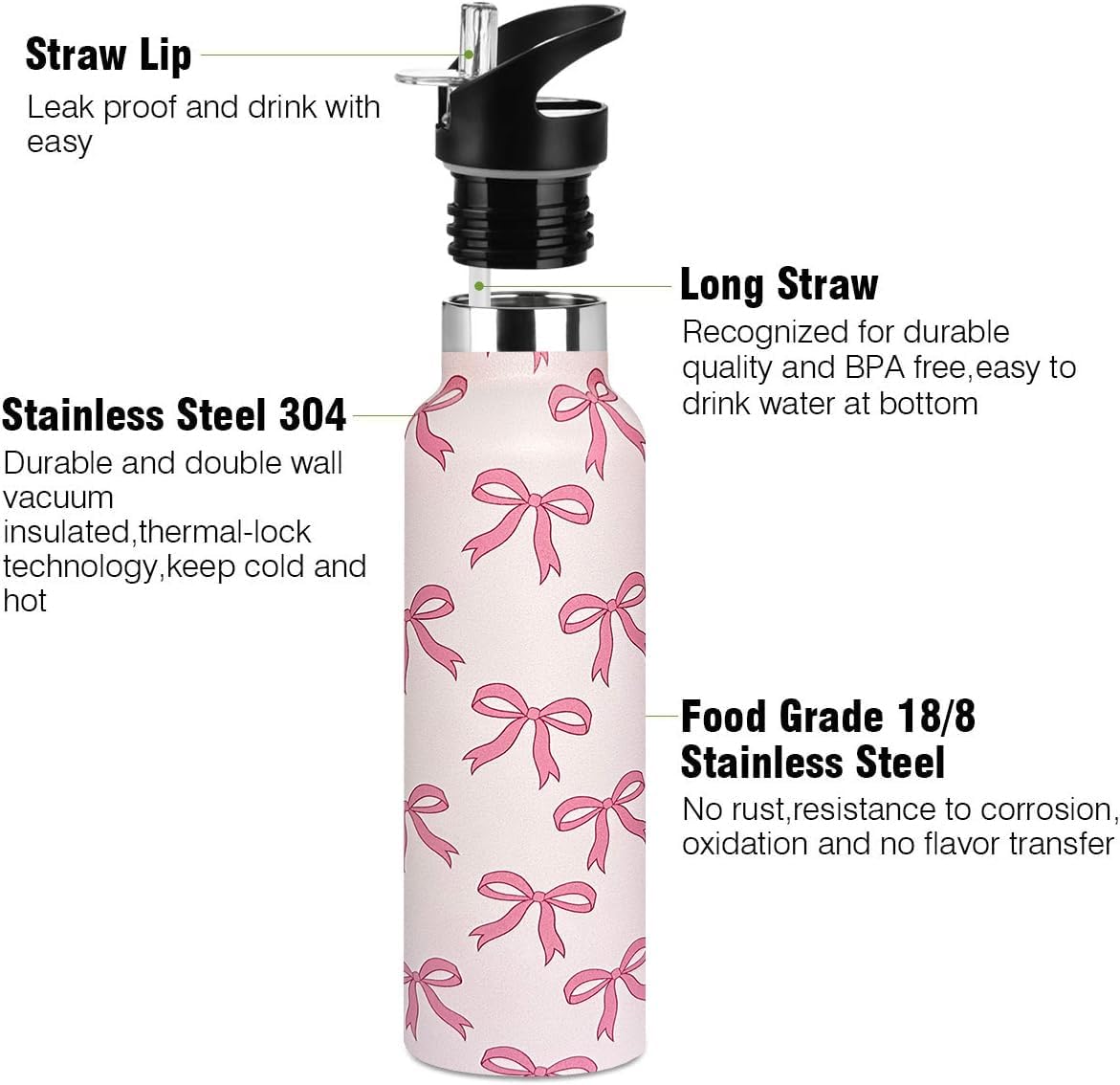 Pickleball Sport Water Bottle with Straw, Vacuum Insulated Stainless Steel Thermal Drinking Travel Mug Cups For Gym Fitness Camping-20oz/600ml