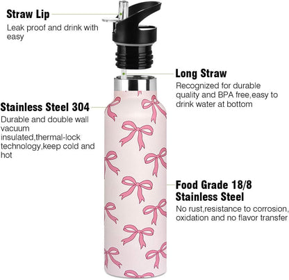 Pickleball Sport Water Bottle with Straw, Vacuum Insulated Stainless Steel Thermal Drinking Travel Mug Cups For Gym Fitness Camping-20oz/600ml