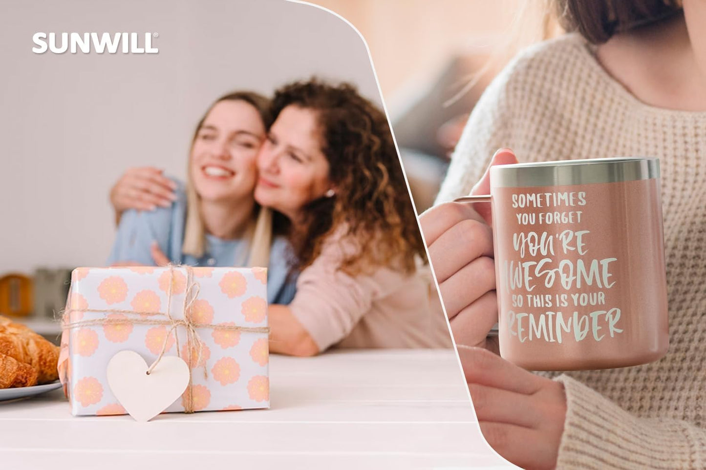SUNWILL Travel Coffee Mug with Lid, Insulated Tumbler with Handle, 14 oz Stainless Steel Cup for Ice, Water, Tea, Rose Gold