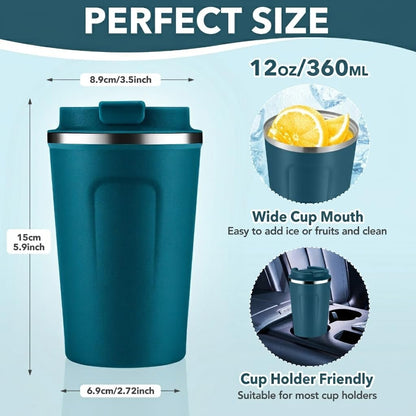 Volhoply 12 oz Double Wall Insulated Vacuum Travel Coffee Mugs with Flip Lid Bulk 2 Pack,Reusable Stainless Steel Leak Proof Coffee Cup,Portable Cafe Thermal Tumbler for Hot & Cold Drinks(Mix,2 Set)