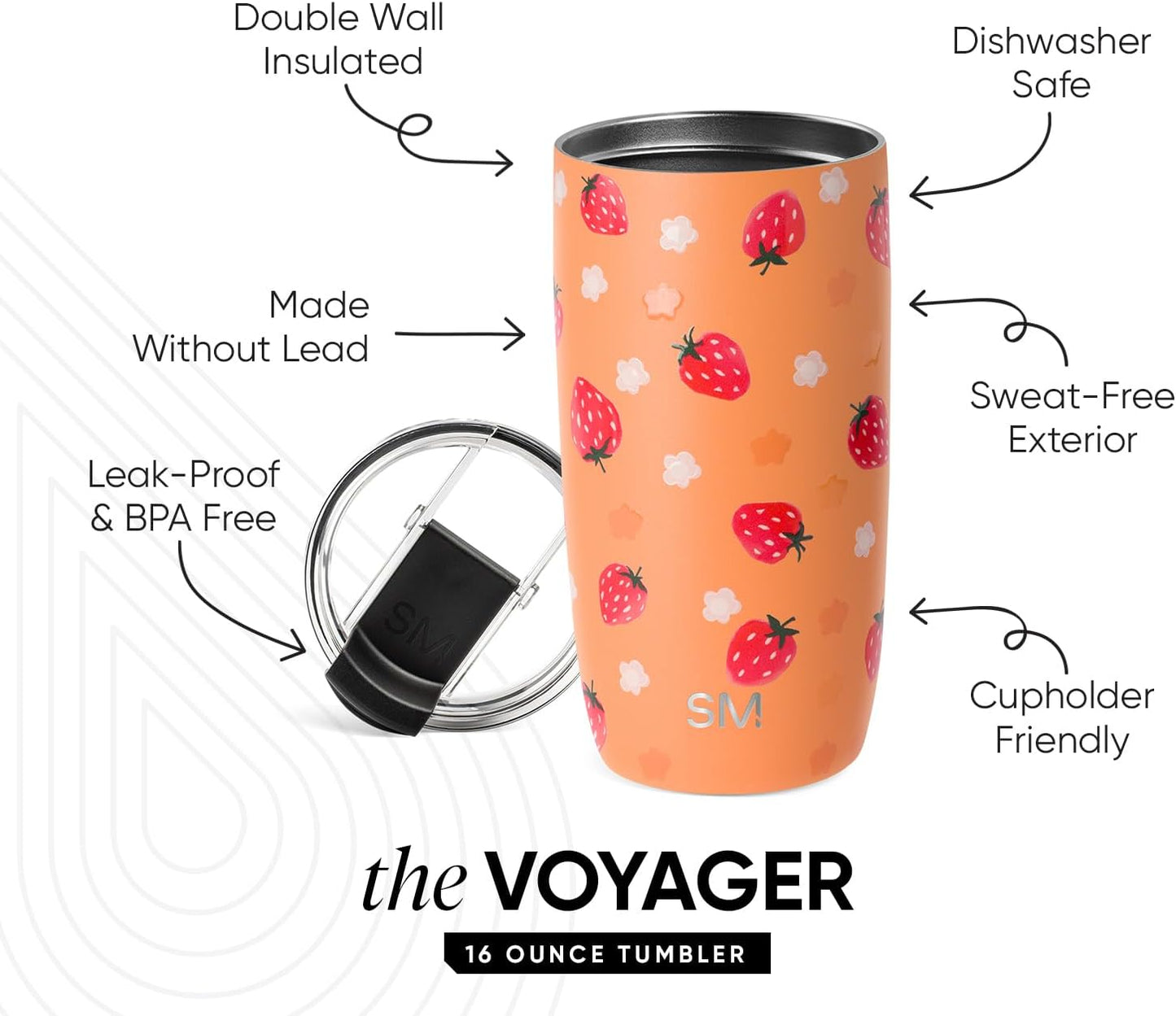 Simple Modern Voyager Tumbler with Flip Lid | Travel Coffee Mug | Insulated Stainless Steel Cold Brew Iced or Hot Coffee Cup | Gifts for Women Men Her Him | 16oz, Almond Birch