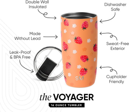 Simple Modern Voyager Tumbler with Flip Lid | Travel Coffee Mug | Insulated Stainless Steel Cold Brew Iced or Hot Coffee Cup | Gifts for Women Men Her Him | 16oz, Almond Birch