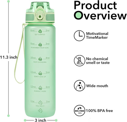32oz Water Bottle with Time Marker, Motivational Drinking Bottle with Strap, BPA-Free Leak-Proof, Encouraging Water Bottle Time to Drink Water for Gym School Office Travel