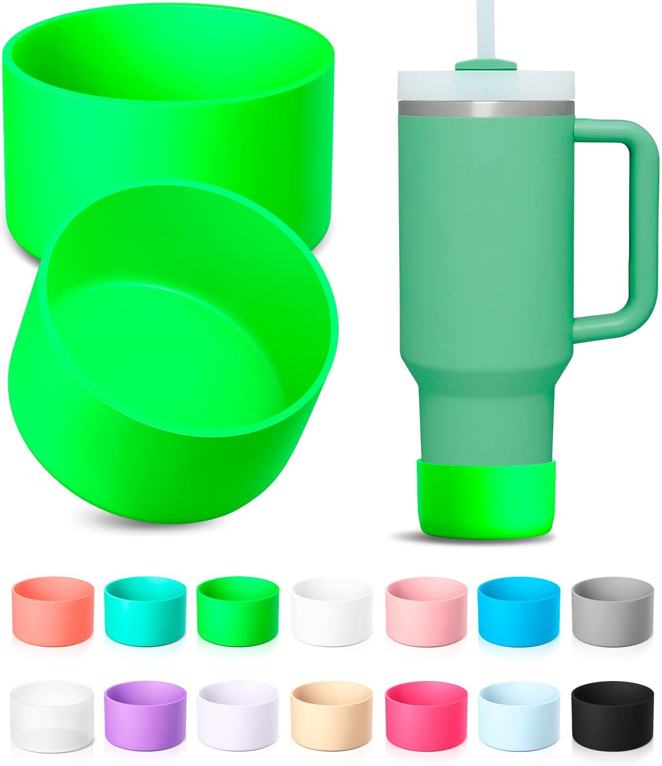 KTKUDY 2Pcs Silicone Boot for Stanley Quencher Tumbler 30 oz 40 oz & IceFlow 20 oz 30 oz & Fit Owala Freesip Water Bottle & Fit Hydro Flask & More - Cup Bottom Accessories Fit Stanley Cup