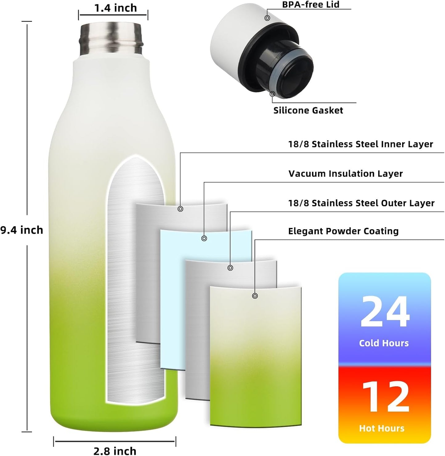 BJPKPK Insulated Water Bottles, 18 oz Stainless Steel Metal Water Bottle with Strap, BPA Free Leak Proof Jugs, Mugs, Flasks, Reusable Thermal Flasks for Sports & Travel, Black - Colors B