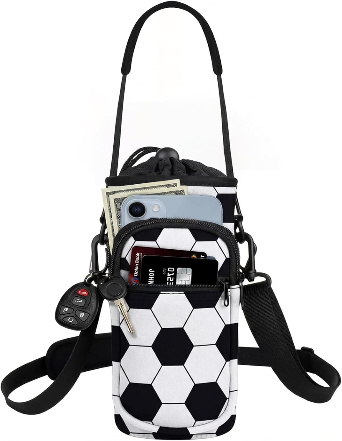 Water Bottle Holder with Strap, Water Bottle Carrier Bag with Phone Pocket, Shoulder Hand Strap Insulated Neoprene 32/40 oz Water Bottle Sleeve for Walking Hiking Camping Gym